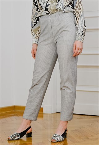 HOUNDSTOOTH PANTS GRAY VINTAGE 80'S TROUSERS MOD HIGH WAIST