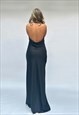 BLACK SATIN SLIP ON MAXI DRESS BACKLESS HANDMADE 