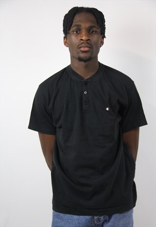 VINTAGE CHAMPION BUTTON UP BLACK T-SHIRT