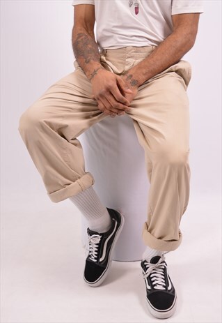 ARMANI JEANS MENS VINTAGE TROUSERS W38 L32 KHAKI 90S
