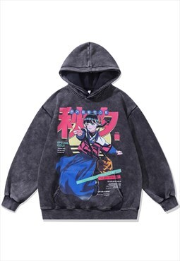 Anime hoodie Japanese cartoon pullover Manga jumper in grey