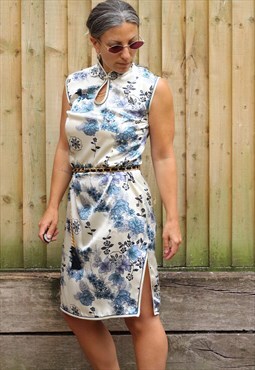 Vintage Y2K Chinese printed satin sleeveless dress
