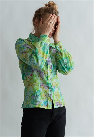 VINTAGE 70S BOHO LONG SLEEVE SHIRT WITH SPIKE COLLAR
