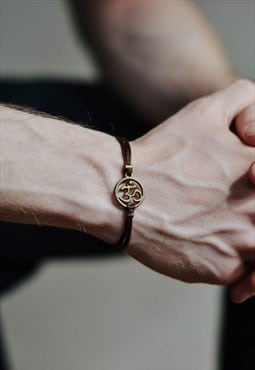 Bronze Om bracelet for men brown string yoga gift for him