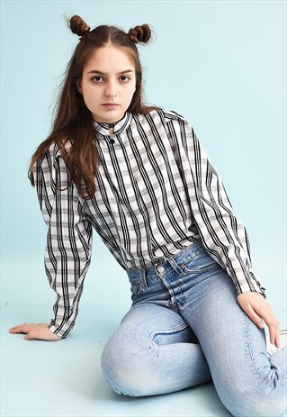 80'S RETRO CHECKED PRINT PARIS CHIC SHIRT TOP