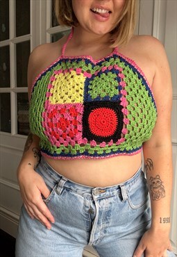 Handmade Crochet Crop Top Halter Neck Boho Festival 