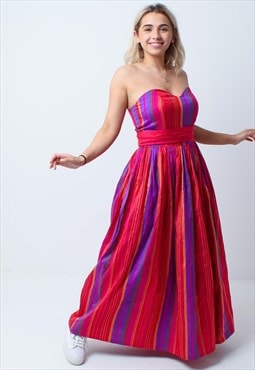 Vintage Monsoon 90s Prom Rainbow Stripe Strapless Dress S