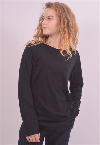 KENZO WOMENS VINTAGE TOP LONG SLEEVE MEDIUM BLACK 90S