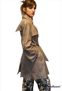 Y2k Soft leather belted trench coat 