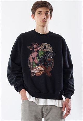 VINTAGE KING OF THE JUNGLE GRAPHIC CREW NECK 90S BLACK
