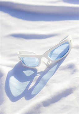 White Blue Wrap Around Narrow Sunglasses