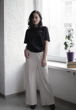 VINTAGE 80'S CREAM KNITTED STRAIGHT TROUSERS
