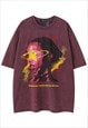 FLAME PRINT T-SHIRT GRAFFITI TEE RETRO PAINT SPLAT TOP RED