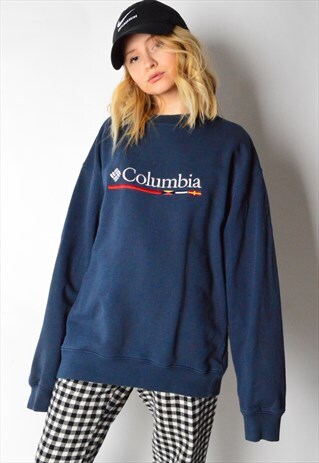 VINTAGE 90S NAVY BLUE EMBROIDERED COLUMBIA SWEATSHIRT