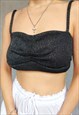 Y2K TOP, GRUNGE BRALETTE, BLACK KNIT BRA, METALLIC GRAY TOP