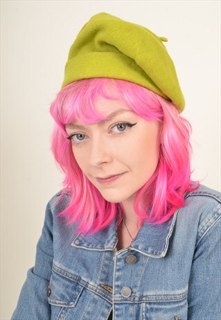 VINTAGE FELT WOOL ALTERNATE BERET HAT GREEN