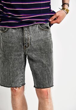 Vintage skater cut off denim shorts in grey jeans men