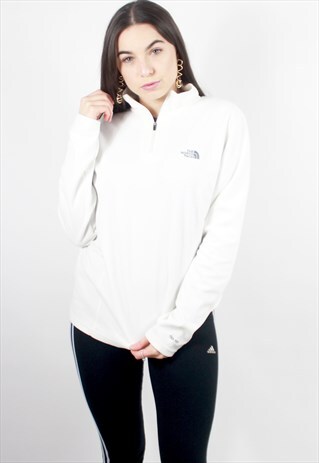 90'S RETRO WHITE 1/4 ZIP FLEECE