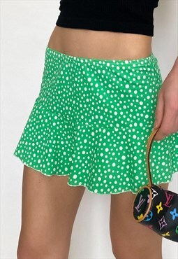 Y2K Green Polka Dot Flounce Mini Skirt