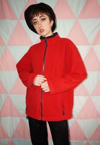 VINTAGE 90S RED ZIP UP FLEECE
