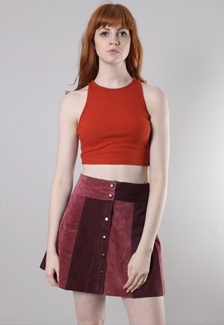 VINTAGE 90S PURPLE SUEDE PATCHWORK MINI BUTTON SKIRT