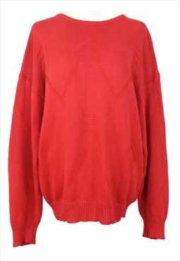 Vintage 80s Jumper Pullover Mod Boho Knit Red Scoop Neck