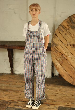 90S MULTI COLOUR CHECKED DUNGAREES