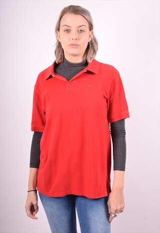 TOMMY HILFIGER WOMENS VINTAGE POLO SHIRT XL RED 90S