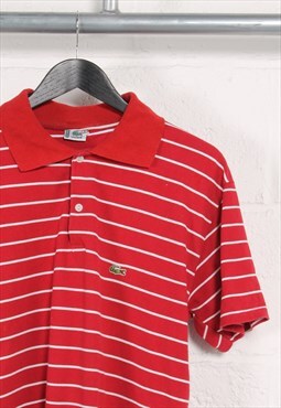 Vintage Lacoste Polo Shirt in Red Stripe Short Sleeve Large