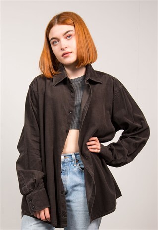 VINTAGE 90'S DARK BROWN OVERSIZE GRUNGE CORD SHIRT