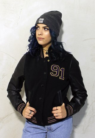 BLACK VINTAGE NO BOUNDARIES BOMBER COLLEGE JACKET