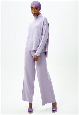 Lilac Knit Jumper and Wide Leg Trousers Co-ord Set