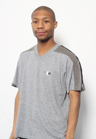 VINTAGE CHAMPION TAPE LOGO T-SHIRT GREY