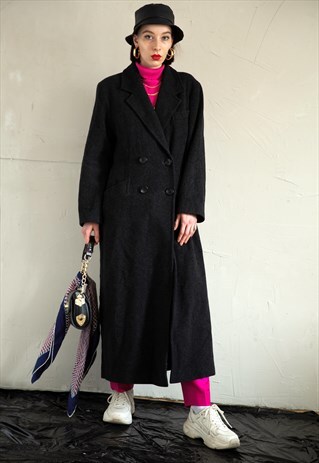 VINTAGE MAXI / LONG WOOL COAT IN GREY . UNISEX