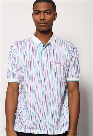 VINTAGE FILA LOGO POLO SHIRT WHITE AND PURPLE