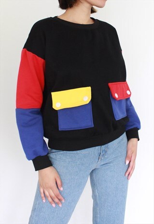 80S BLACK BLOCK COLOUR JUMPER SWEATS