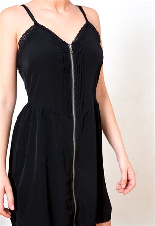 BLACK ZIPPED MINI DRESS