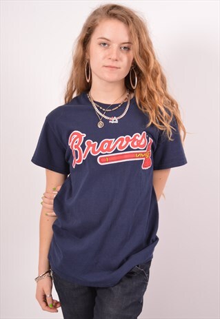 VINTAGE MAJESTIC BRAVES T-SHIRT TOP NAVY BLUE