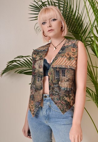 VINTAGE 90S TEXTURED WOVEN PATTERNED WAISTCOAT