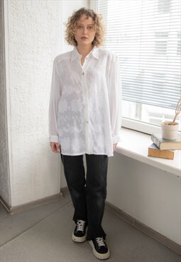 Vintage 80's White Textured Long Fit Blouse