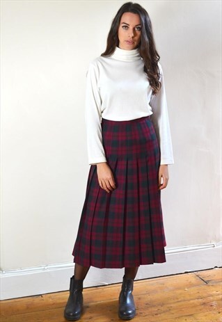 1990S VINTAGE TARTAN PLEATED MIDI SKIRT