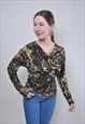 Y2K ABSTRACT BLOUSE, COWL  PULLOVER BLOUSE MEDIUM SIZE 