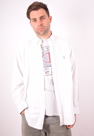 RALPH LAUREN MENS VINTAGE SHIRT LARGE WHITE 90S