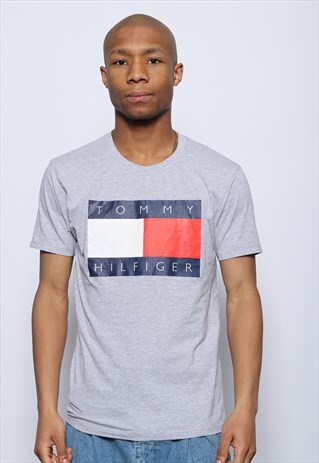 VINTAGE TOMMY HILFIGER BIG LOGO T-SHIRT GREY