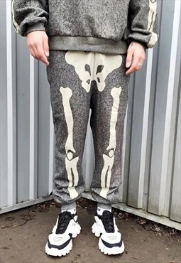 Skeleton bones joggers skull print sports overalls in grey