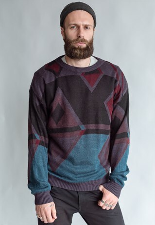 VINTAGE 80S GRANDADS JUMPER IN ABSTRACT PATTERN