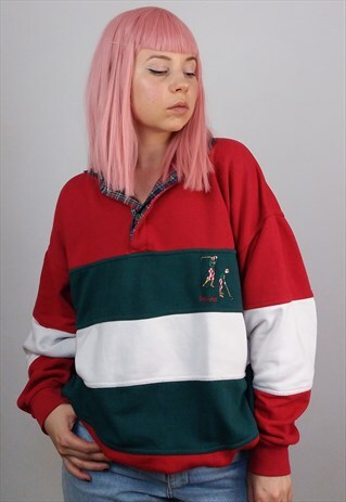 VINTAGE 90'S UNISEX STRIPED POLO NECK SWEATSHIRT / JUMPER