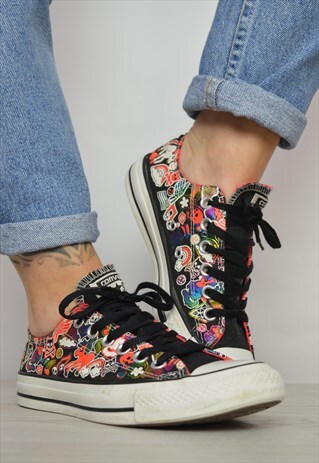 VINTAGE 90S CONVERSE BLACK & COLOURFUL TRIPPY PRINT OX SHOES