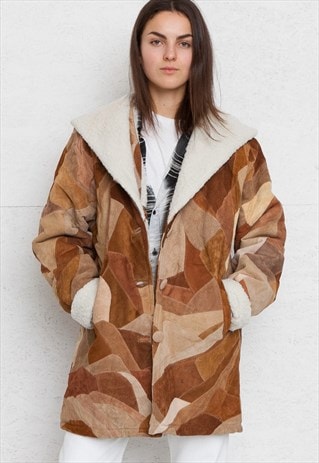 VINTAGE BROWN SUEDE SHEARLING COAT