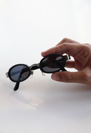 VINTAGE CHROME FRAME, BLACK, GREY LENSES.
